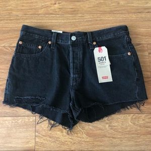 Levi’s 501 mid rise black denim shorts 28